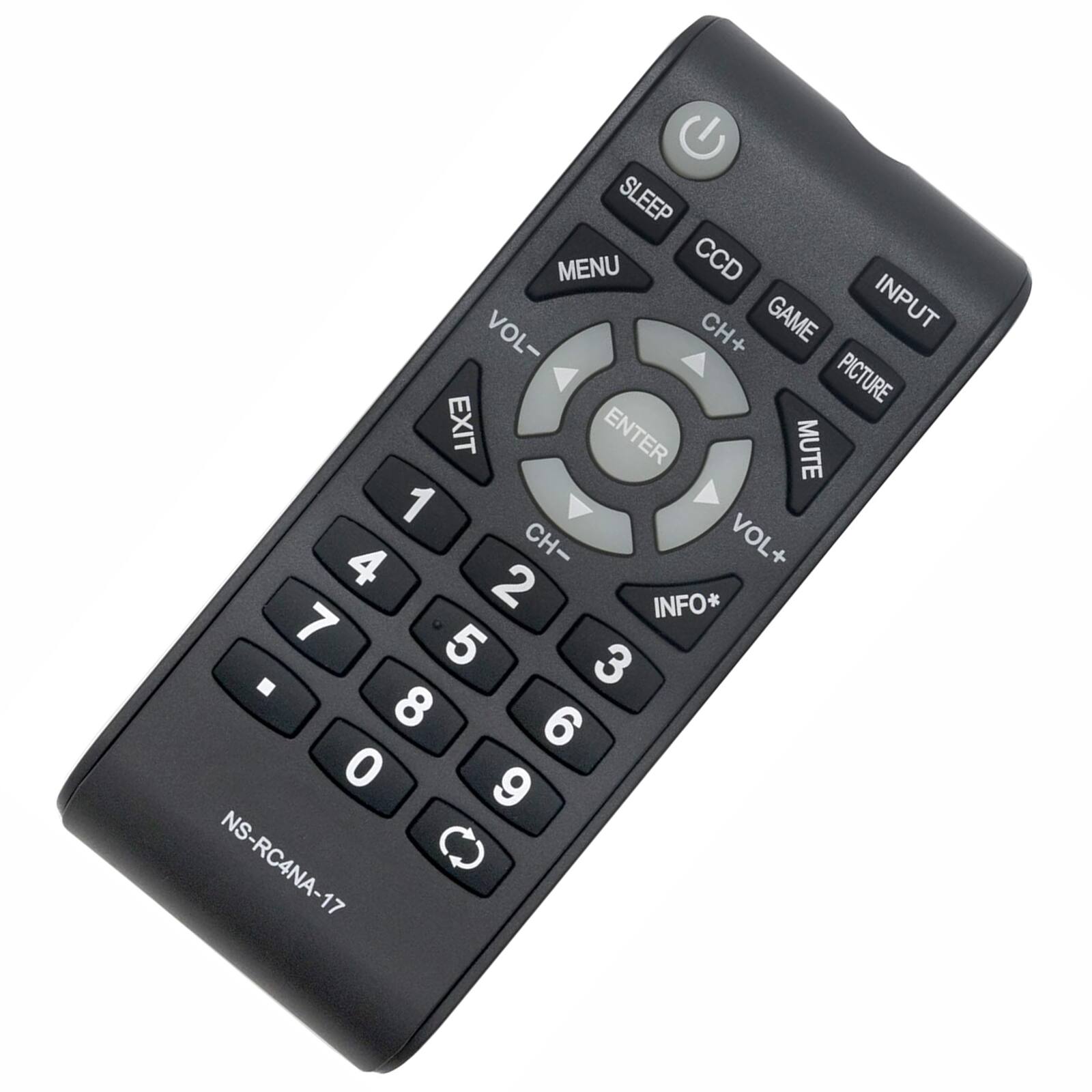 SLEEP MENU CCD CH+ GAME INPUT VOL- PICTURE EXIT ENTER MUTE 1 4 CH- VOL+ 2 INFO 7 5 . 3 8 6 0 9 NS-RC4NA-17