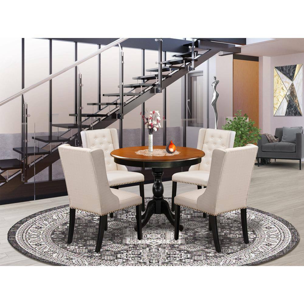 Angle. East West Furniture - East West Furniture 5-Piece Modern Dining Table Set Contains a Wood Dining Table and 4 Cream Linen Fabric Dining Room - Multi-Color.