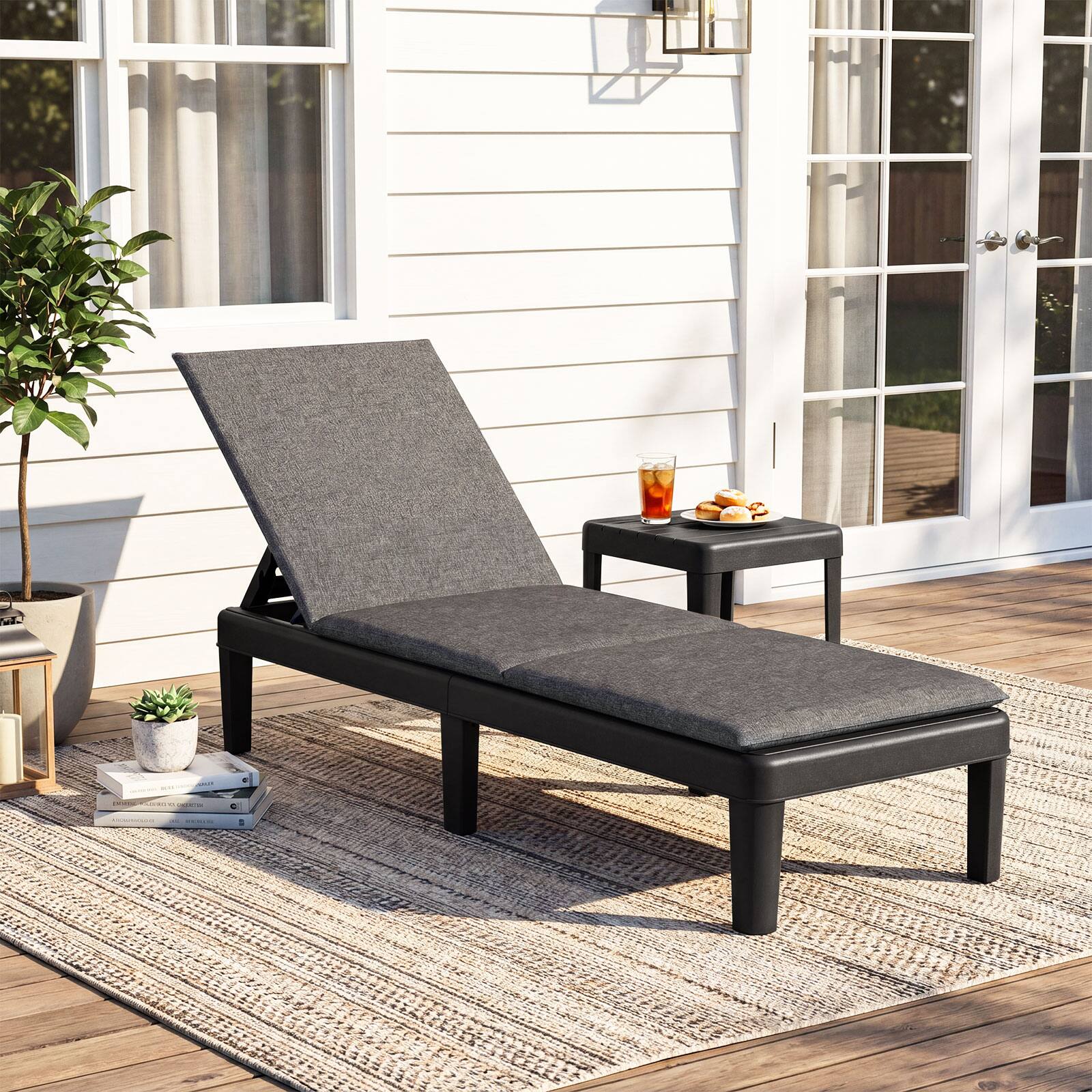 Alt View 1. Costway - Costway Patio Lounge Chair Recliner Chair with 3-Position Adjustable Backrest & Cushion - Gray.