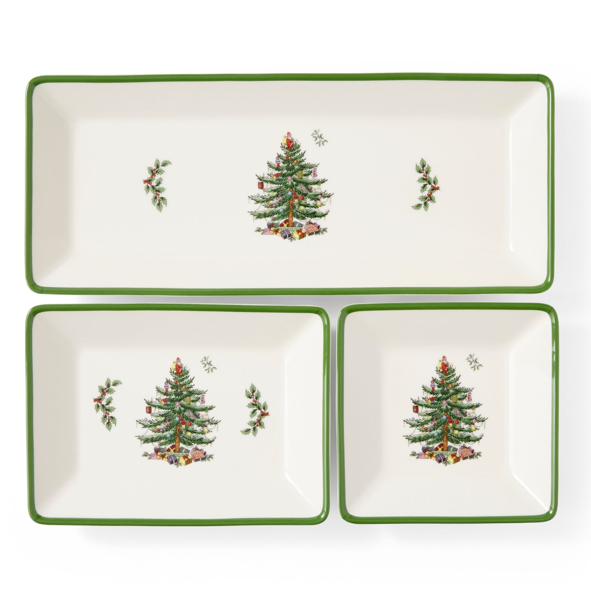 Front. Spode - Spode Christmas Tree Collection 3-Piece Traditional Nesting Trays - Multi - Multicolored.