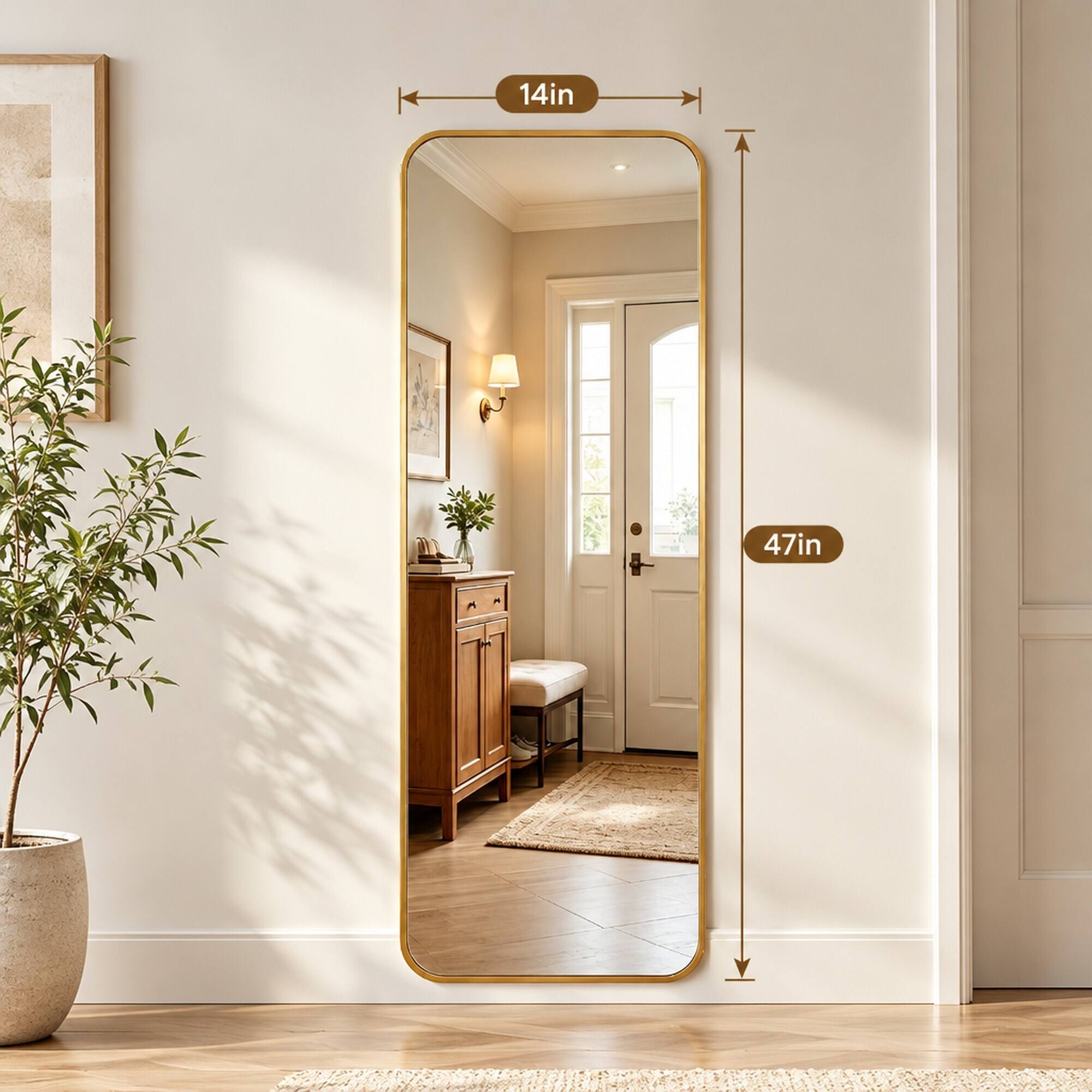 RYHNUYNE 47 x 14 Inch Rectangular Door Mirror, 4mm HD Glass, Gold ...