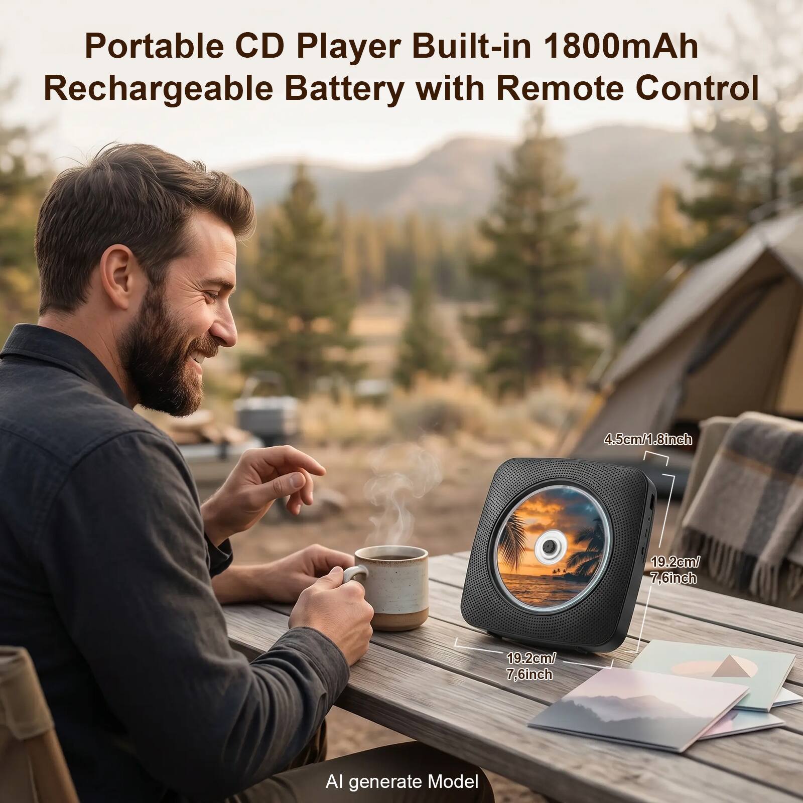 Portable CD Player Built-in 1800mAh Rechargeable Battery with Remote Control

4.5cm/1.8inch

19.2cm/7.6inch

19.2cm/7.6inch

AI generate Model
