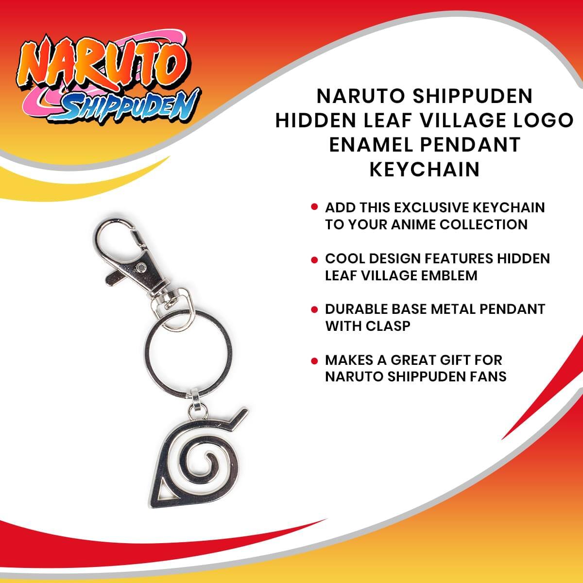 NARUTO SHIPPUDEN  
HIDDEN LEAF VILLAGE LOGO ENAMEL PENDANT KEYCHAIN  

- ADD THIS EXCLUSIVE KEYCHAIN TO YOUR ANIME COLLECTION  
- COOL DESIGN FEATURES HIDDEN LEAF VILLAGE EMBLEM  
- DURABLE BASE METAL PENDANT WITH CLASP  
- MAKES A GREAT GIFT FOR NARUTO SHIPPUDEN FANS