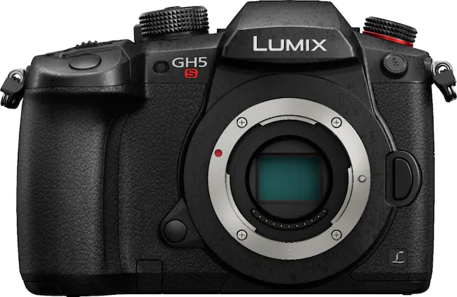 Front. Panasonic - LUMIX GH5S Mirrorless 4K Photo Digital Camera (Body Only) - Black.