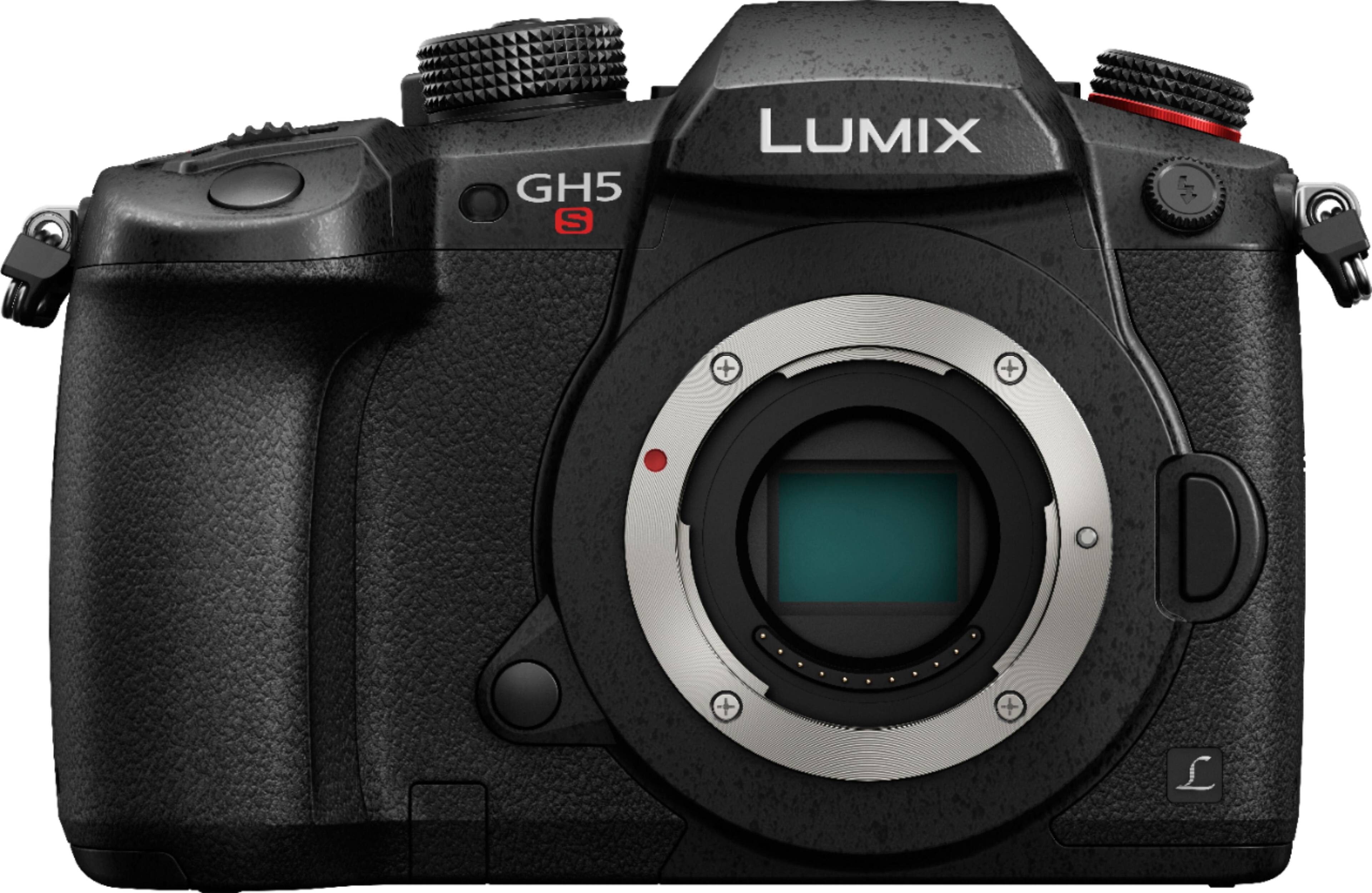 Front. Panasonic - LUMIX GH5S Mirrorless 4K Photo Digital Camera (Body Only) - Black.