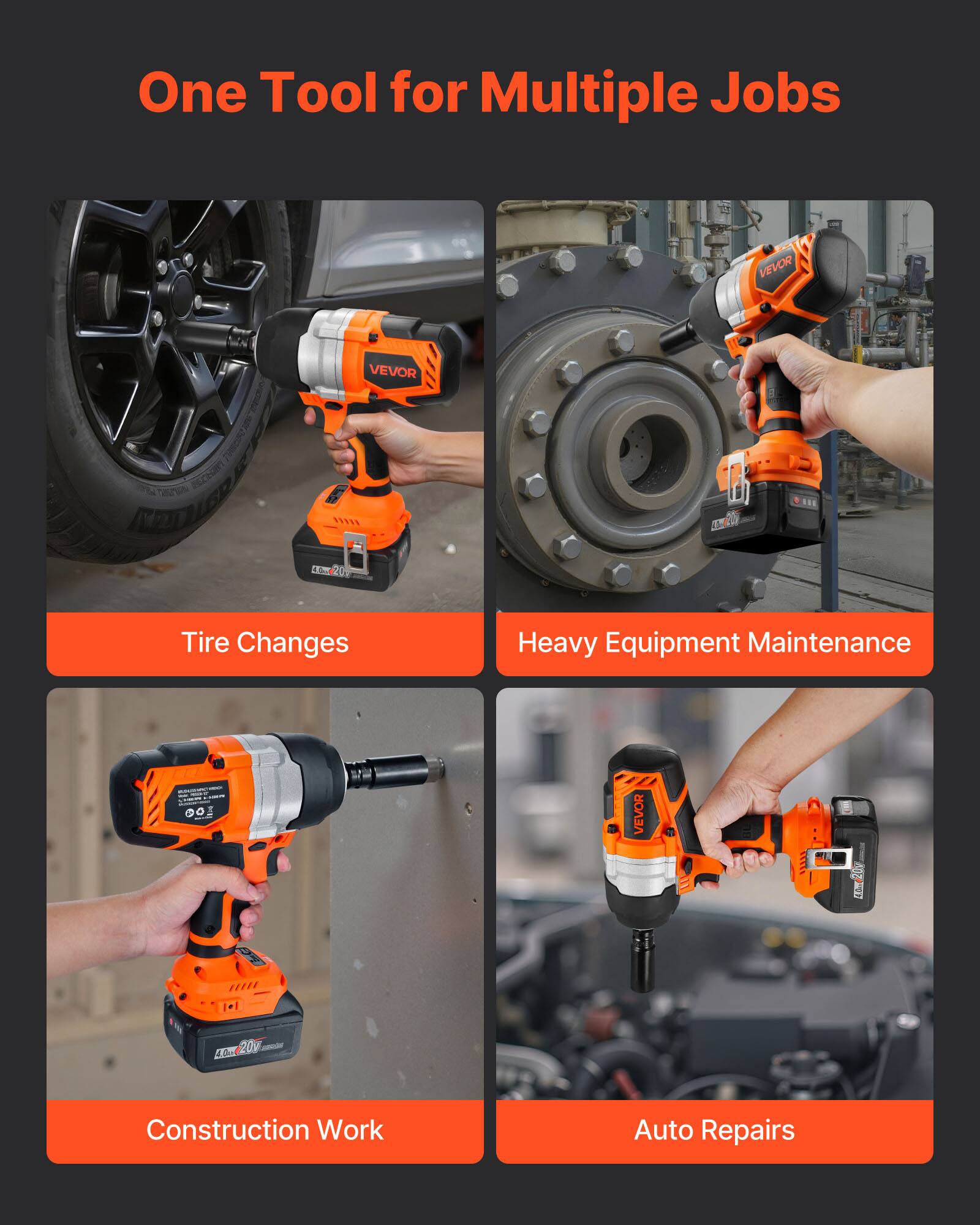 One Tool for Multiple Jobs

- Tire Changes
- Heavy Equipment Maintenance
- Construction Work
- Auto Repairs