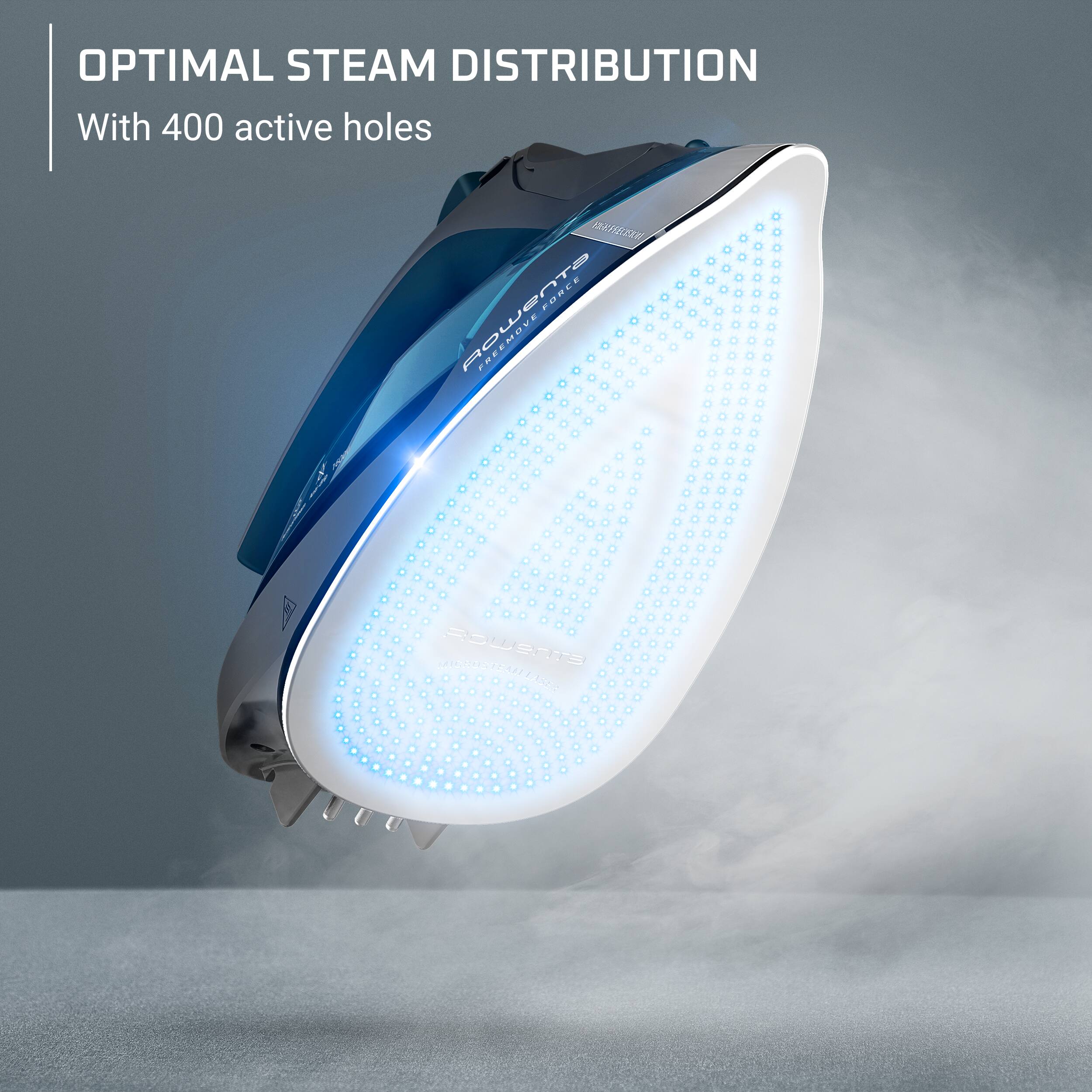 OPTIMAL STEAM DISTRIBUTION  
With 400 active holes  

KEFFEEN ROWENTE FORCE FREEMOVE  
MICROSTEAU Rowents LISE