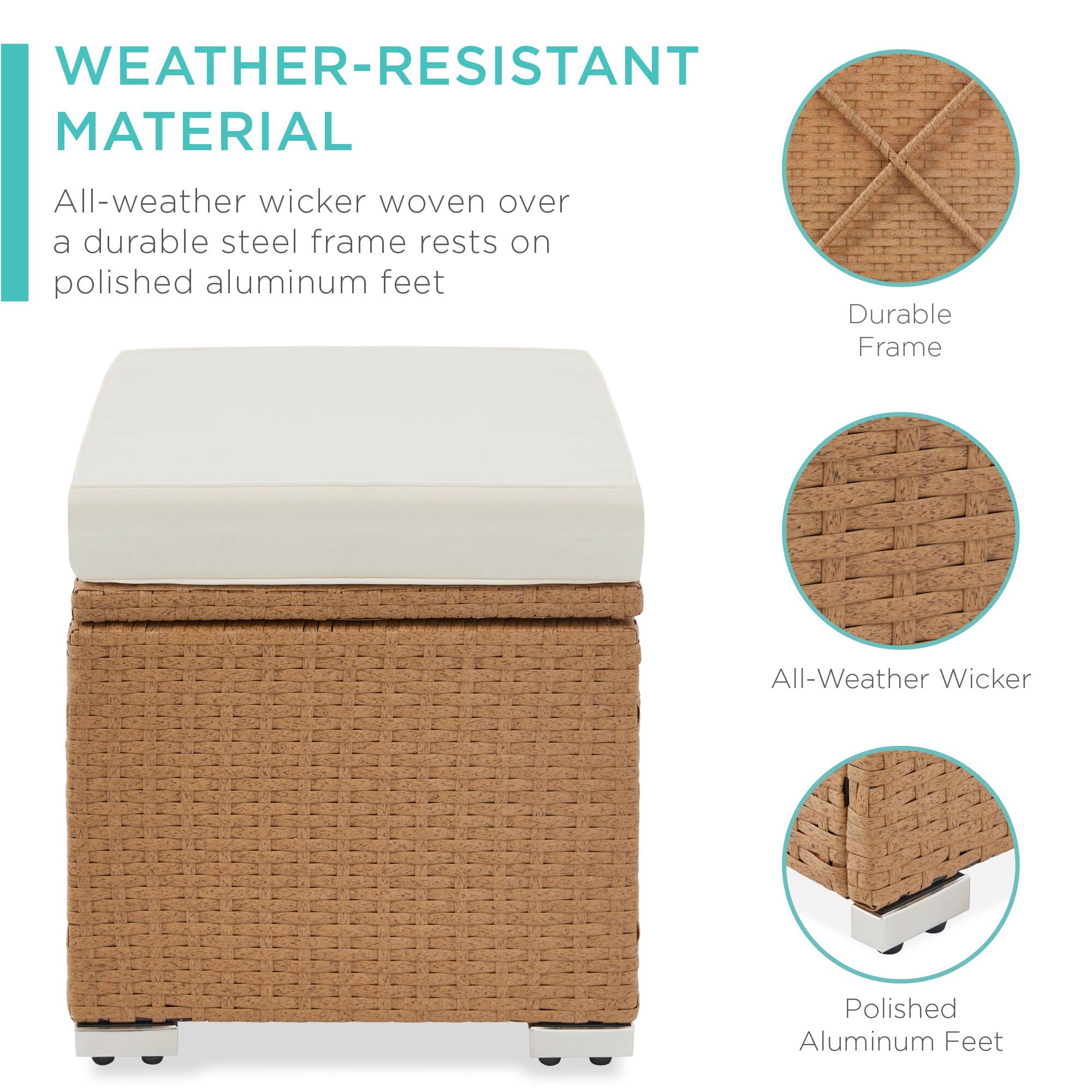 WEATHER-RESISTANT MATERIAL

All-weather wicker woven over a durable steel frame rests on polished aluminum feet

- Durable Frame
- All-Weather Wicker
- Polished Aluminum Feet