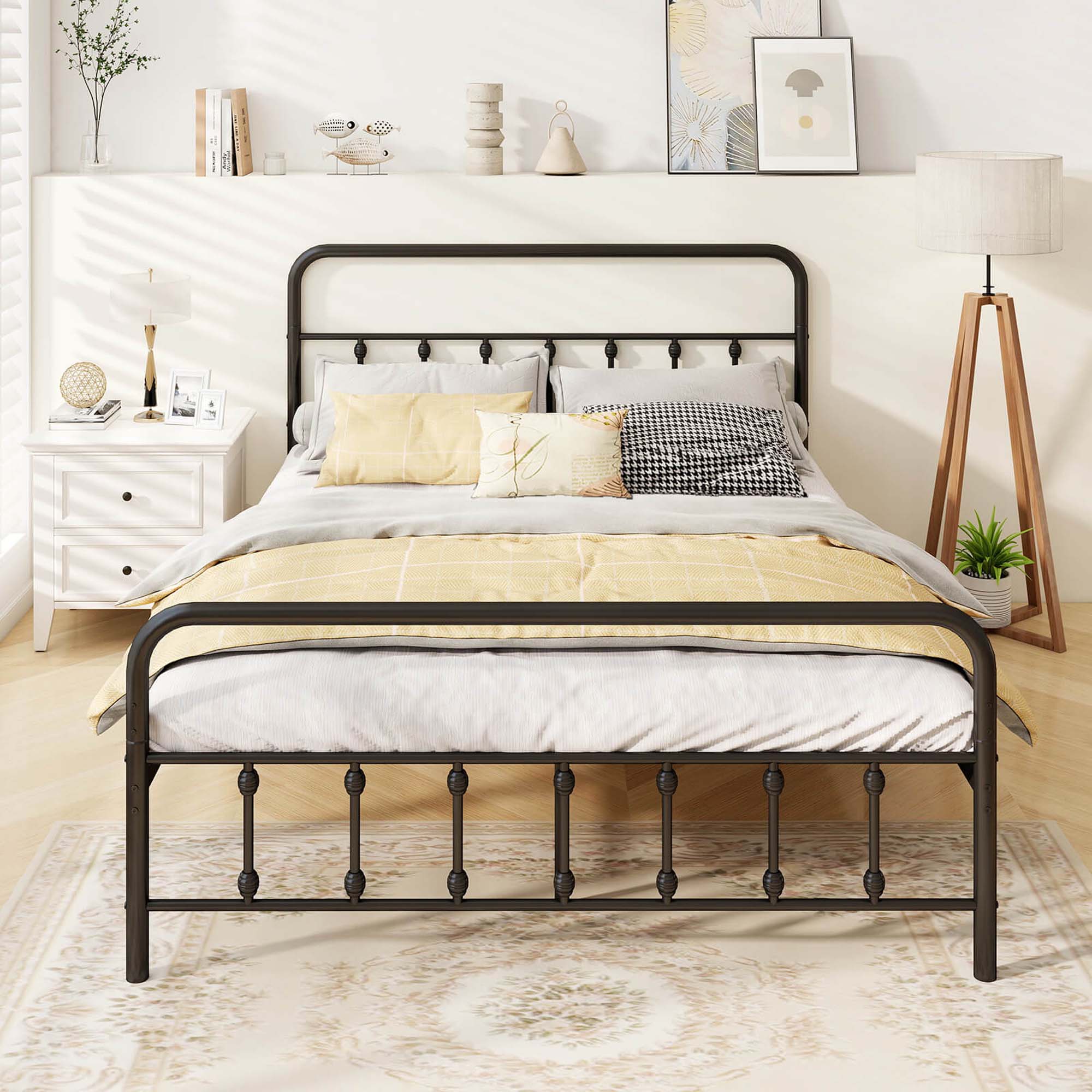Alt View 3. Costway - Costway Queen Size Bed Frame with Headboard Under Bed Storage No Box Spring Needed Black - Black.