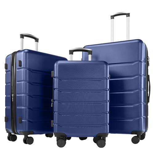 Front. DORLUKFU - 3-Piece Luggage Set, 20/24/28 Inch Hardside Suitcases with Spinner Wheels, Lightweight ABS Hard Shell Travel Luggage, - Blue.
