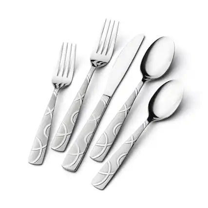 Front. Dazzed Corner - 20-Piece Mirror Polished Stainless Steel Silverware Sets, Flatware Set for 8 - Silver.