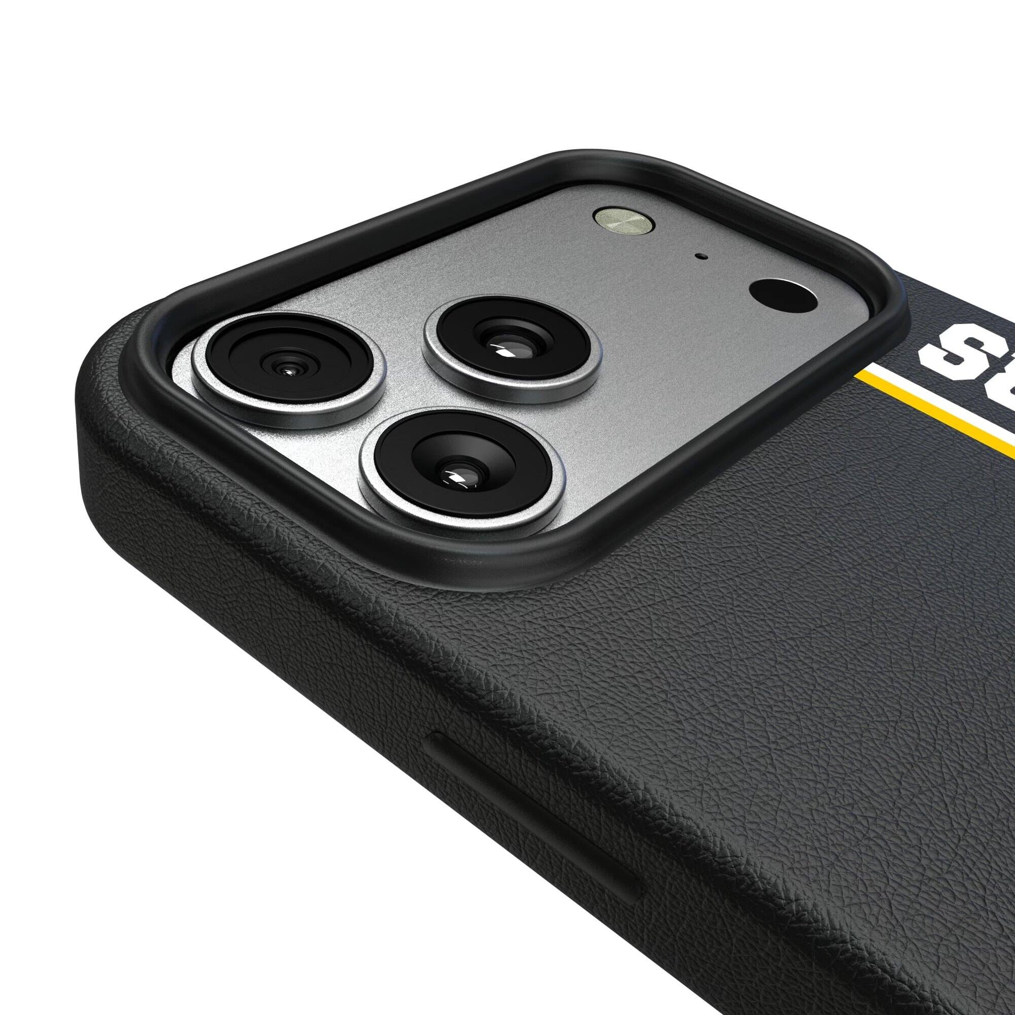Alt View 2. Keyscaper - Pittsburgh Steelers Throwback Logo iPhone Magnetic Bump Case - 15 Plus - Black.