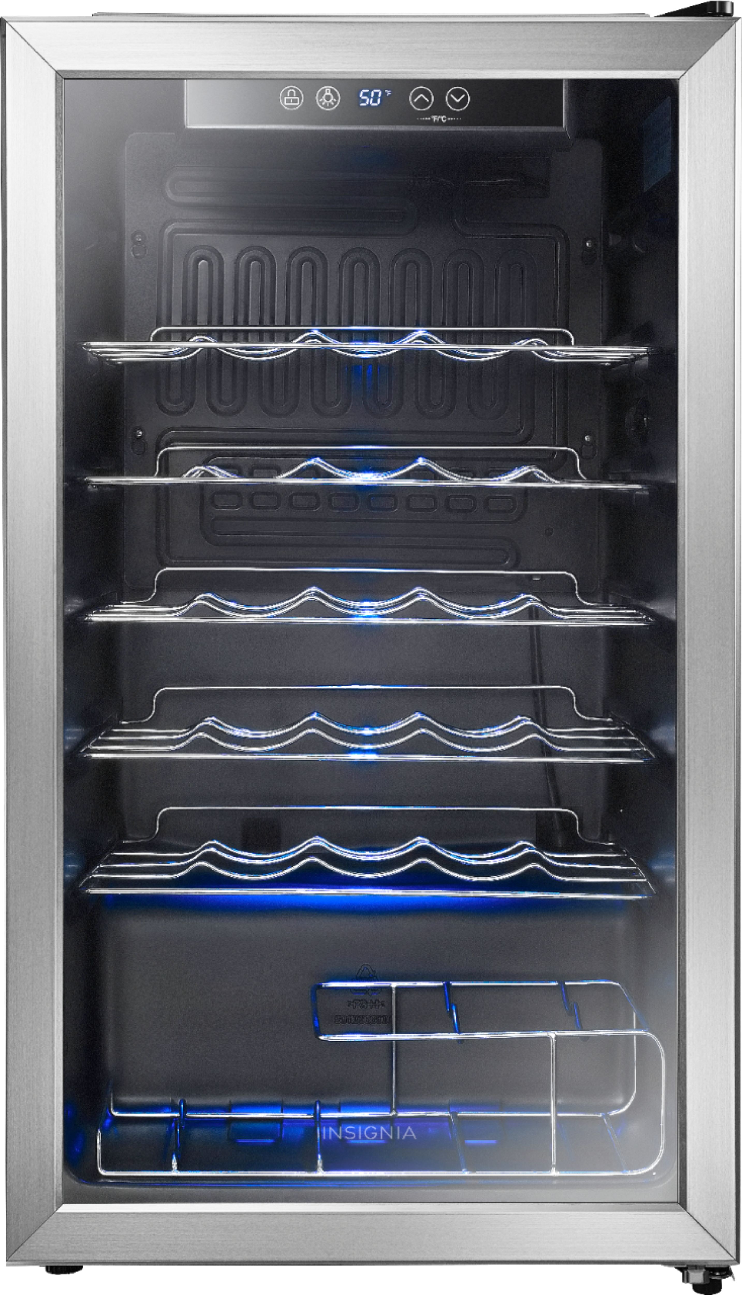 Left View: Insignia™ - 29-Bottle Wine Cooler - Stainless steel