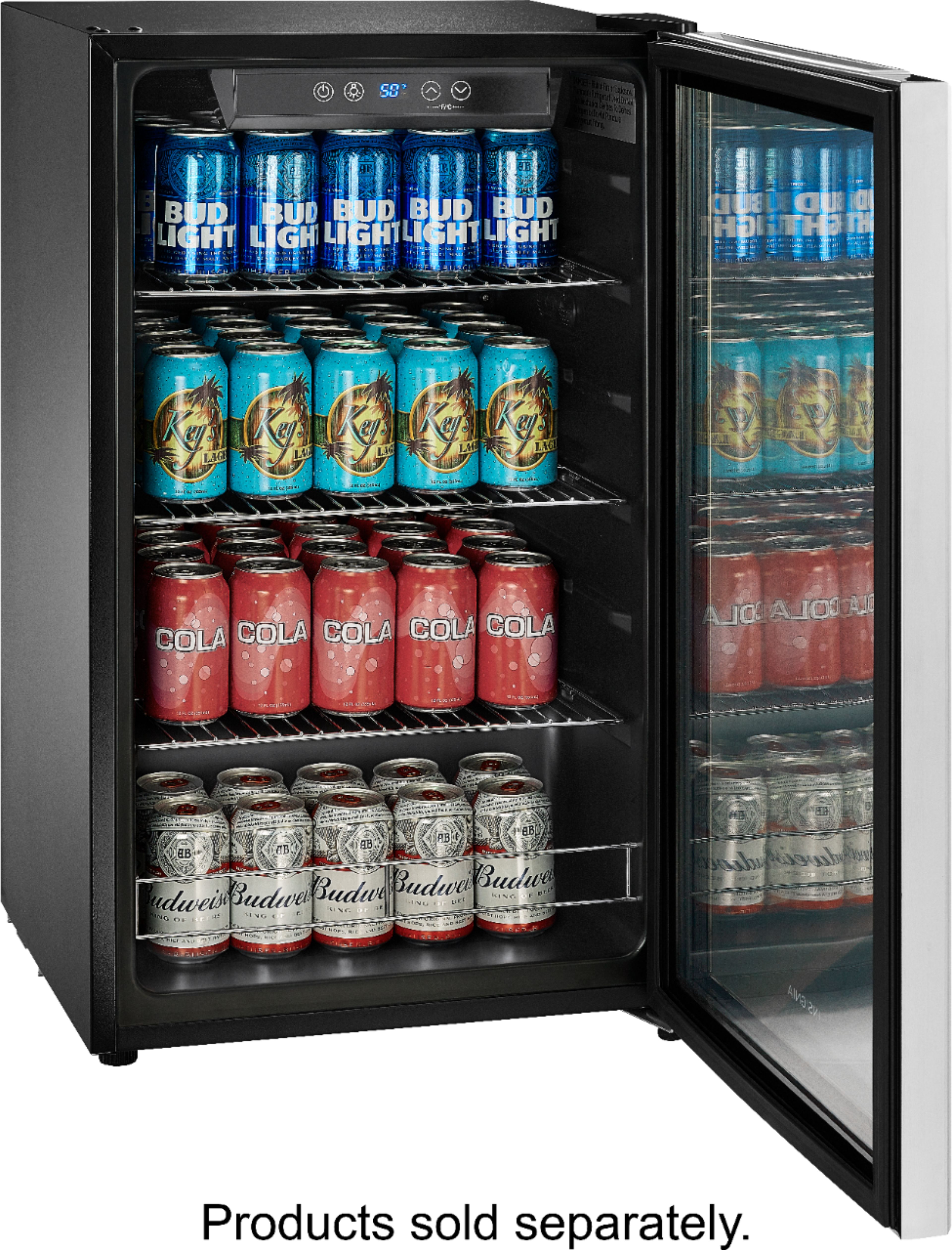 COMFEE' CRV115TAST Cooler, 115 Cans Beverage Refrigerator, Adjustable  Thermostat, Glass Door With Stainless Steel Frame, Reversible Hinge Door  And