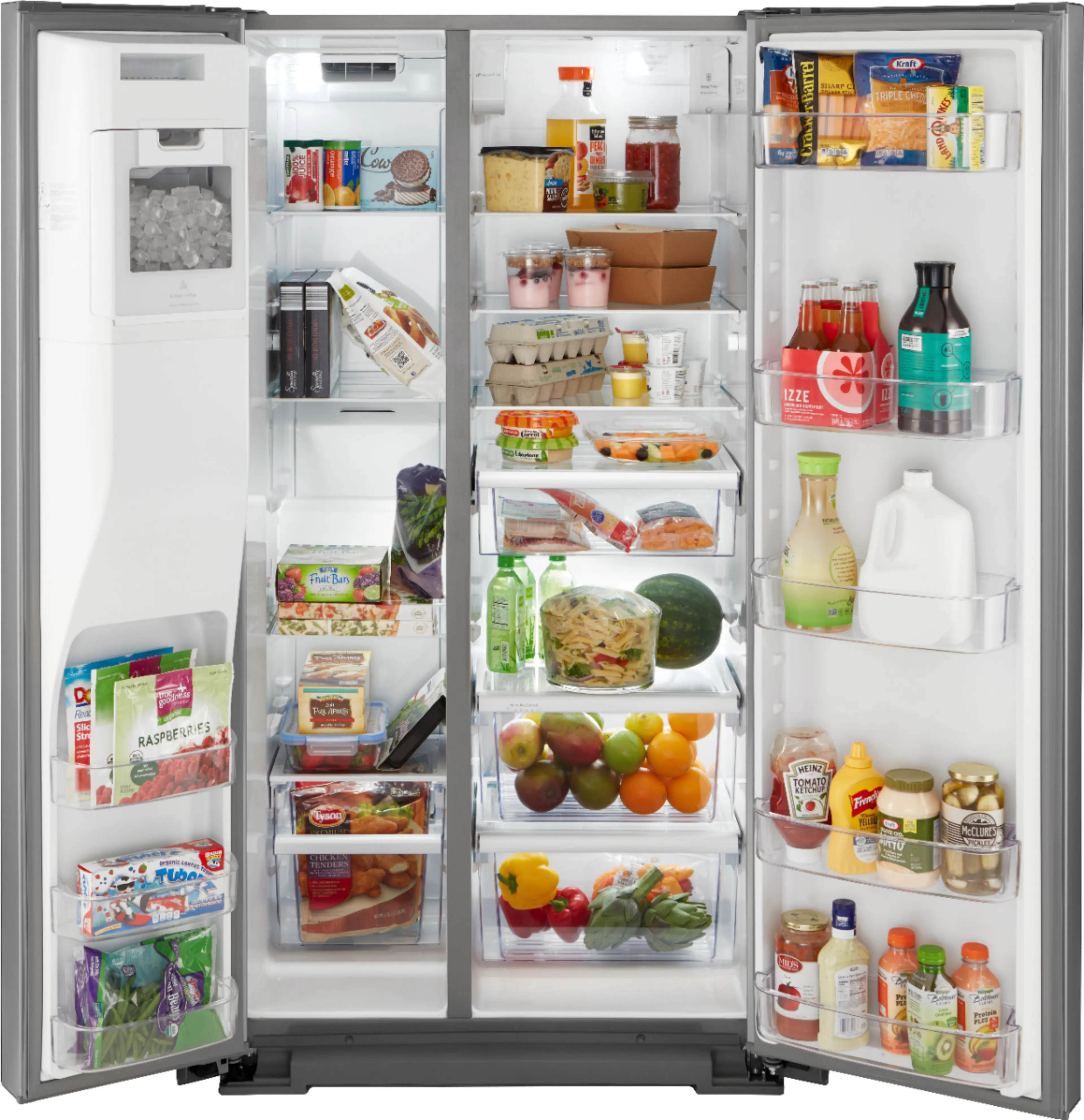 Left. Whirlpool - 20.6 Cu. Ft. Side-by-Side Counter-Depth Refrigerator - Stainless steel.