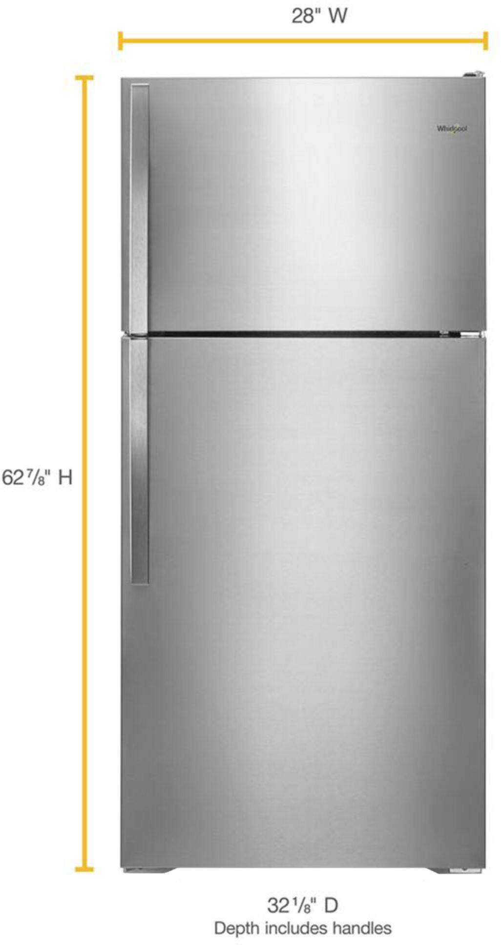 Left. Whirlpool - 14.3 Cu. Ft. Top-Freezer Refrigerator - Monochromatic Stainless Steel.