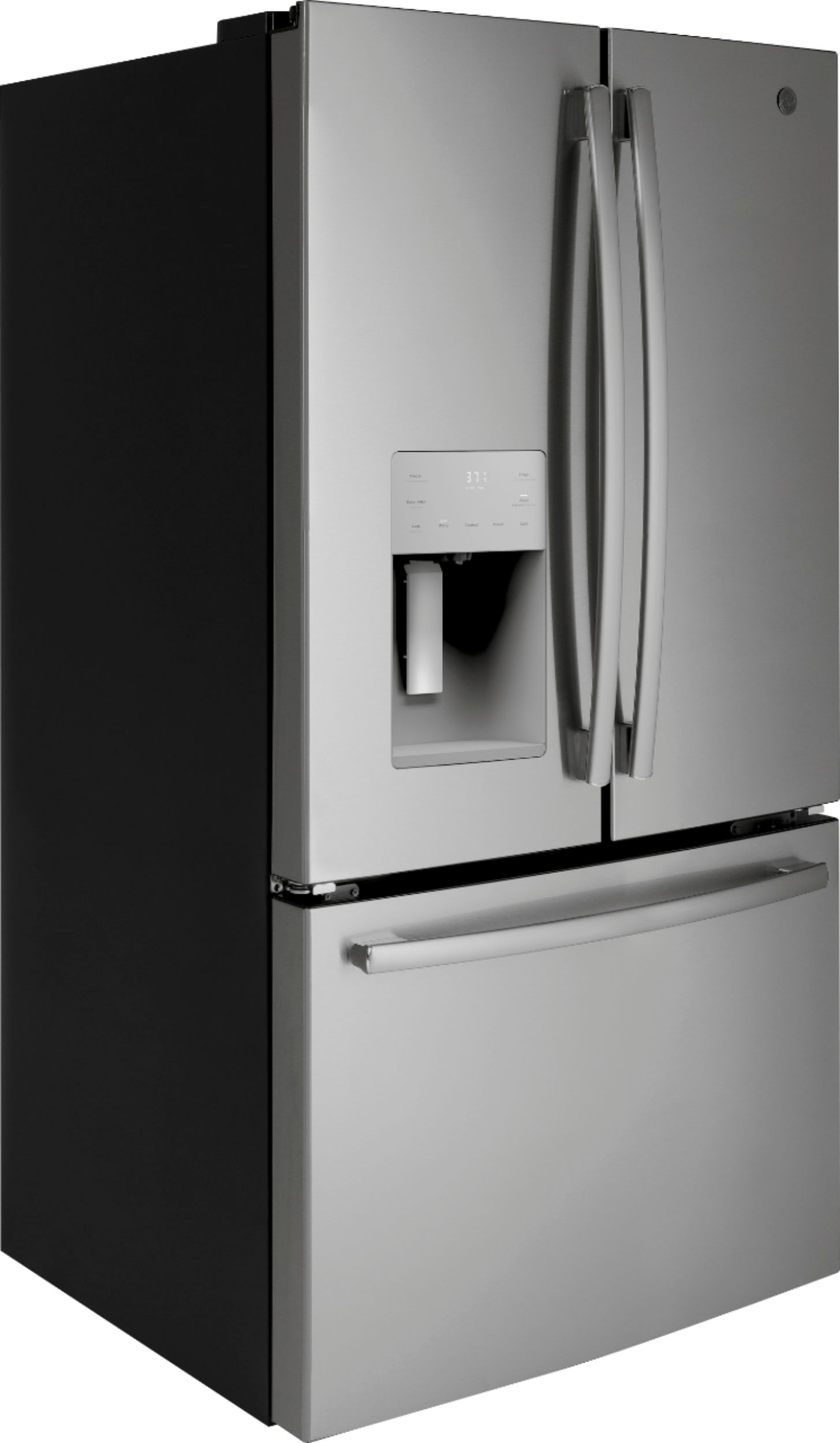 Angle View: GE - 25 Cu. Ft. French Door Refrigerator - Black stainless steel