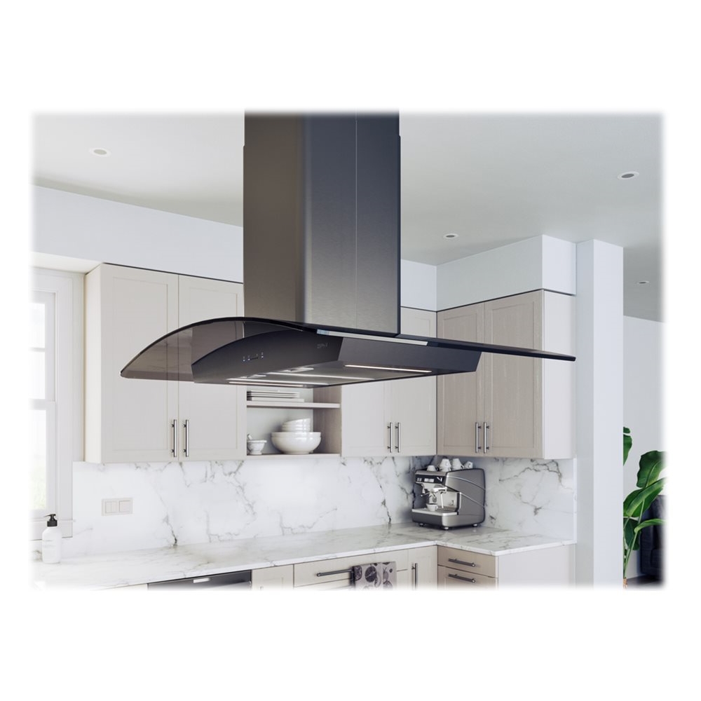 Angle View: Zephyr - Lux 63 in. Ceiling Range Hood Shell with Light in Stainless Steel BODY ONLY - Stainless steel