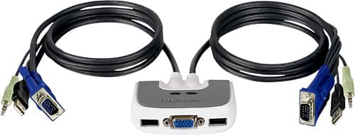 IOGEAR - MiniView Micro 2-Port USB Plus KVM Switch with Built-In 6' Cables - Black-Front_Standard