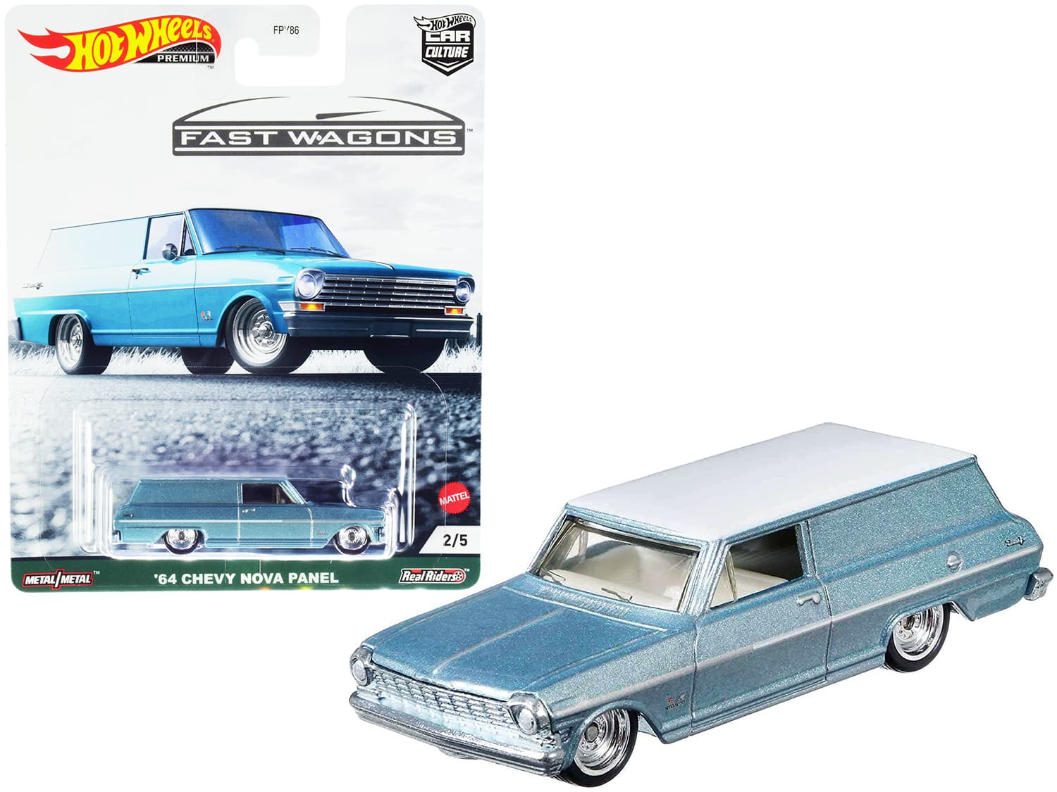 "1964 Chevrolet Nova Panel Light Blue Metallic with White Top ""Fast Wagons"" Series Diecast Model Car by Hot Wheels" price history on PriceWatchPro