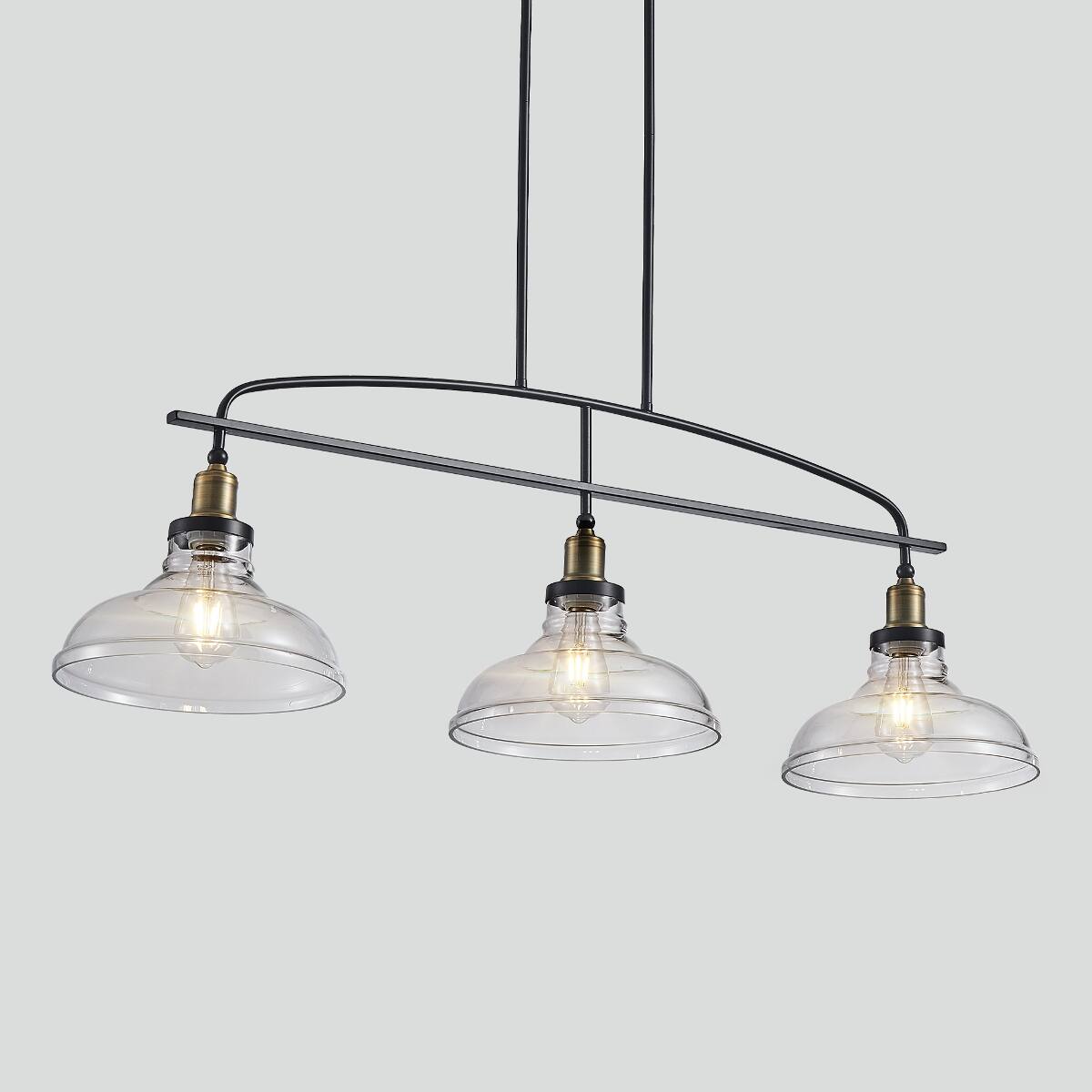 Alt View 7. Loheer - Loheer 3 Light Pendant Chandelier with Clear Glass Shades Black Metal Frame Adjustable Height.