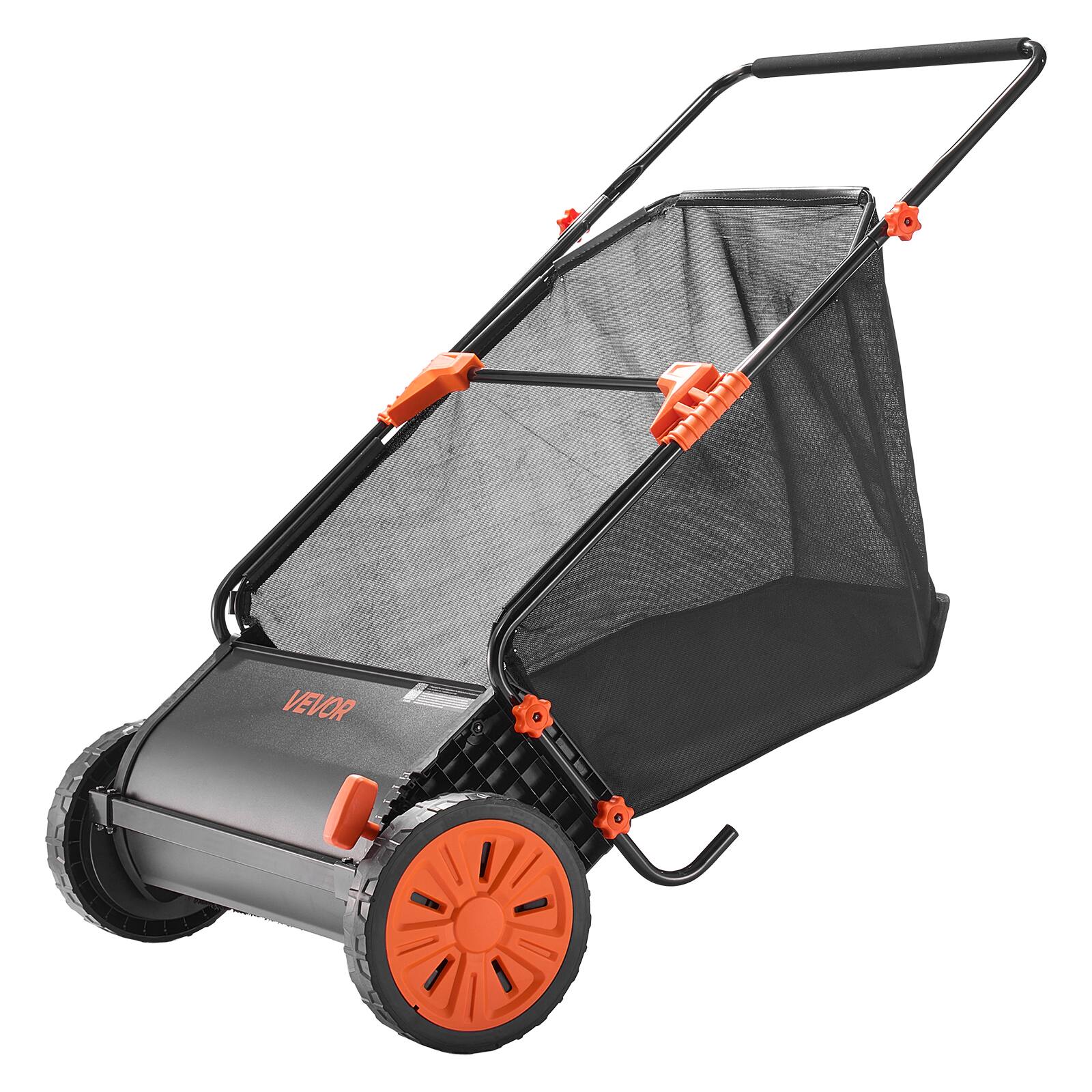 Alt View 5. VEVOR - Push Lawn Sweeper, 30 in Leaf & Grass Collector with 12 cu. ft. Hopper Bag, Adjustable Brush Height & Spinning Brushes - Black.