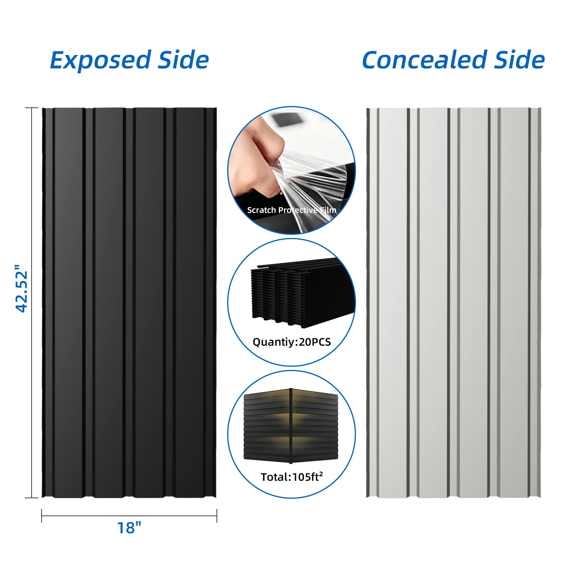 Exposed Side Concealed Side Scratch Protective Film 42.52" Quantity: 20PCS Total: 105ft² 18"