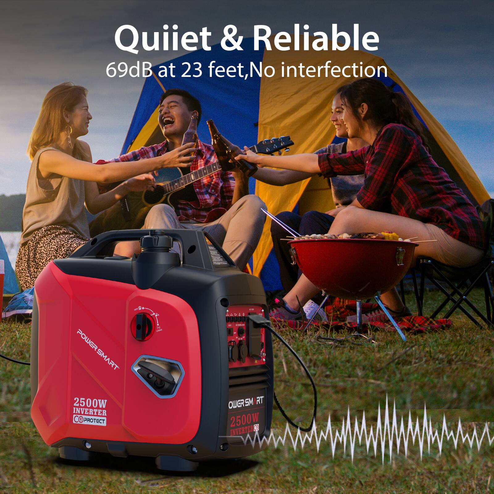 Quiet & Reliable  
69dB at 23 feet, No interference  

POWER SMART 2500W INVERTER 10 PROTECT  
DIN  
10 ANDAI C EXPRE 12 OWGRSM RT 2500W 100 INVERTER