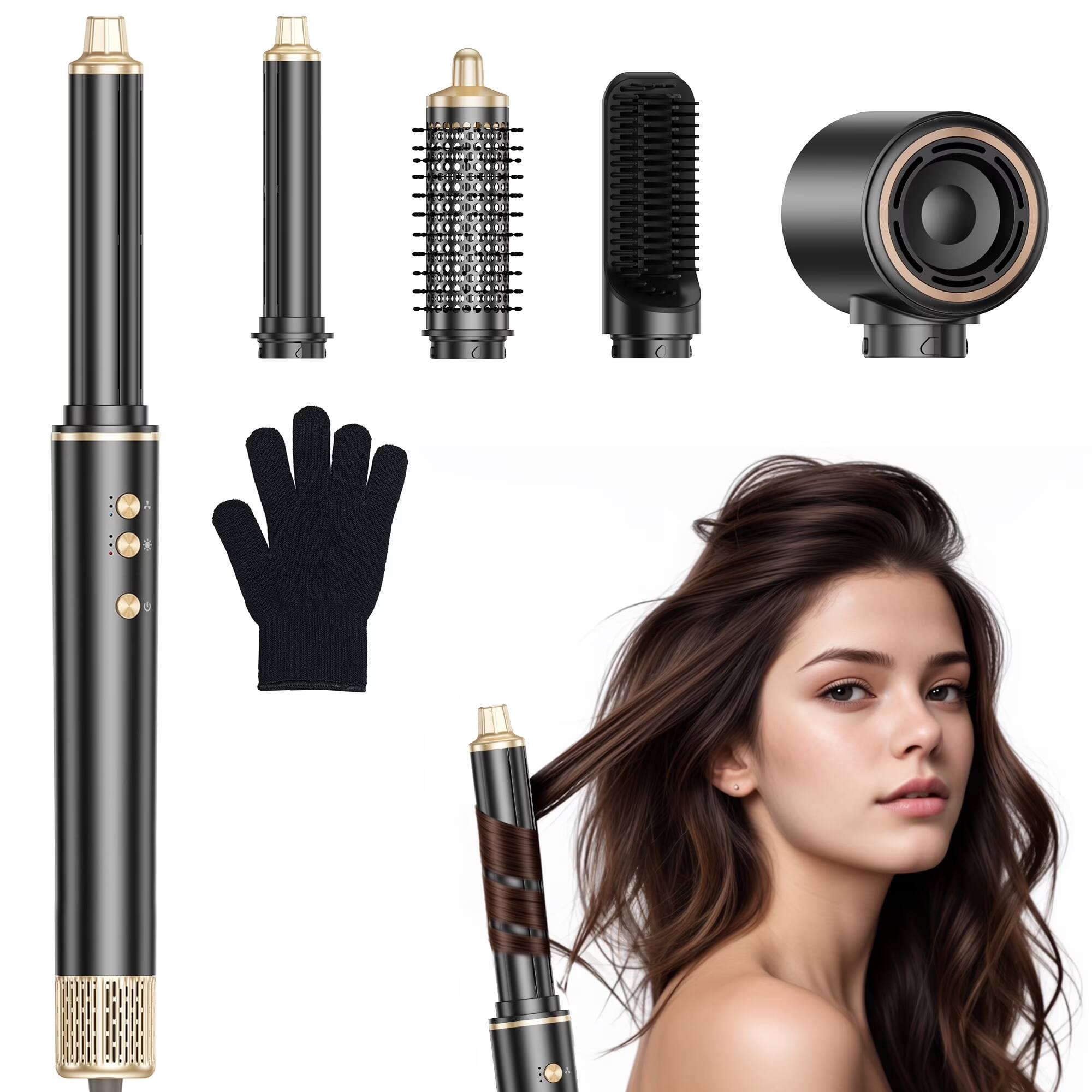 NEXPURE - Blow Dryer Brush,5 in 1 Hair Styler with 110,000 RPM High-Speed Negative Ionic Hair Dryer,Hot Air Brush,Wrap Curlers,Str