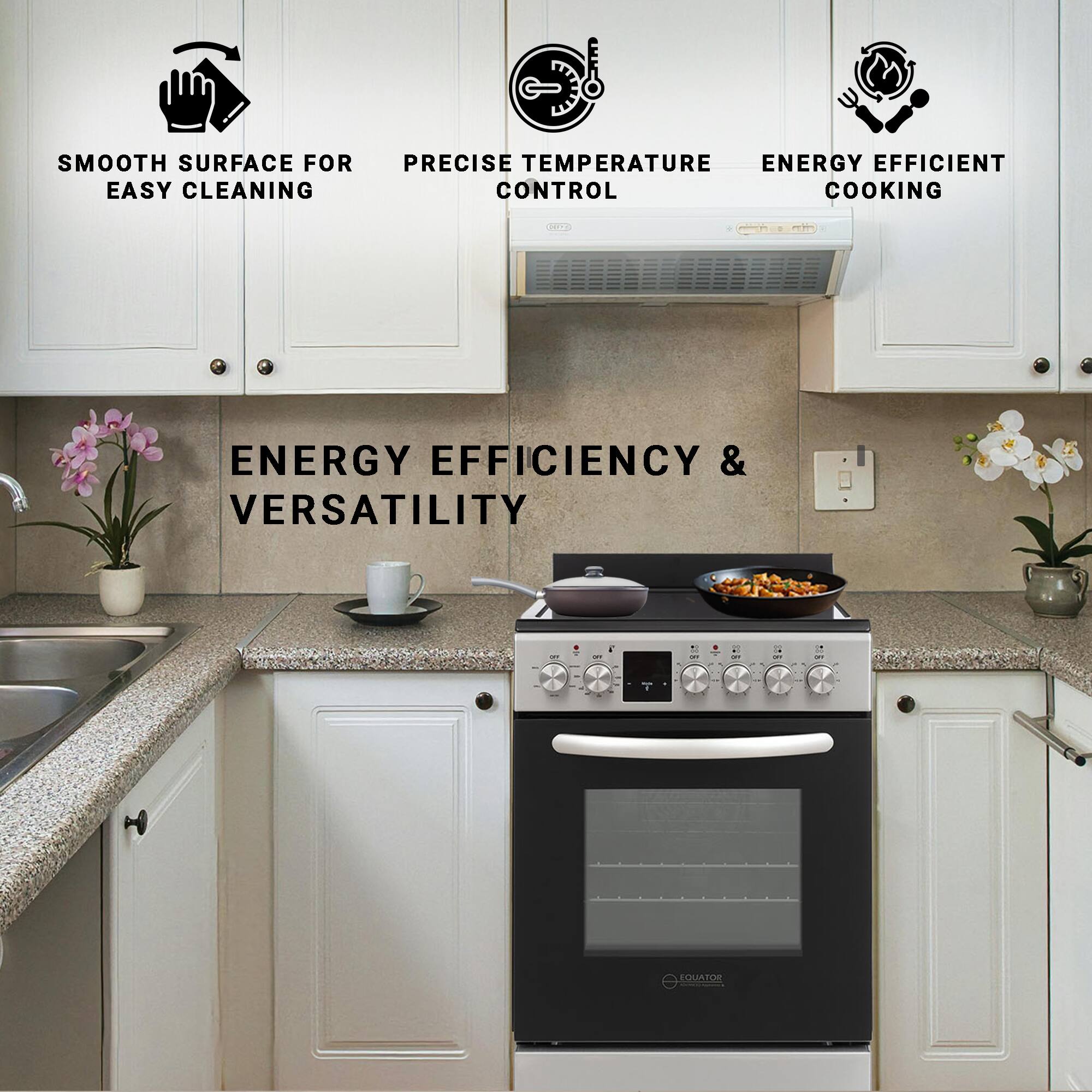 SMOOTH SURFACE FOR EASY CLEANING  
PRECISE TEMPERATURE CONTROL  
ENERGY EFFICIENT COOKING  
ENERGY EFFICIENCY & VERSATILITY