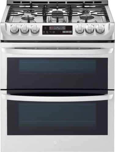 LG - 6.9 Cu. Ft. Slide-In Double Oven Gas True Convection Range with EasyClean and ThinQ Technology - Stainless Steel-Front_Standard