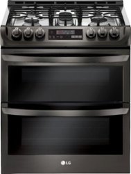 LG - 6.9 Cu. Ft. Slide-In Double Oven Gas True Convection Range with EasyClean and ThinQ Technology - Black Stainless Steel - Front_Zoom