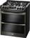 Left. LG - 6.9 Cu. Ft. Slide-In Double Oven Gas True Convection Range with EasyClean and ThinQ Technology - Black Stainless Steel.