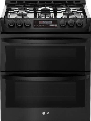 LG - 6.9 Cu. Ft. Self-Cleaning Slide-In Double Oven Gas Smart Wi-Fi Range with ProBake Convection - Matte Black Stainless Steel-Front_Standard