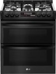 Front. LG - 6.9 Cu. Ft. Self-Cleaning Slide-In Double Oven Gas Smart Wi-Fi Range with ProBake Convection - Matte Black Stainless Steel.