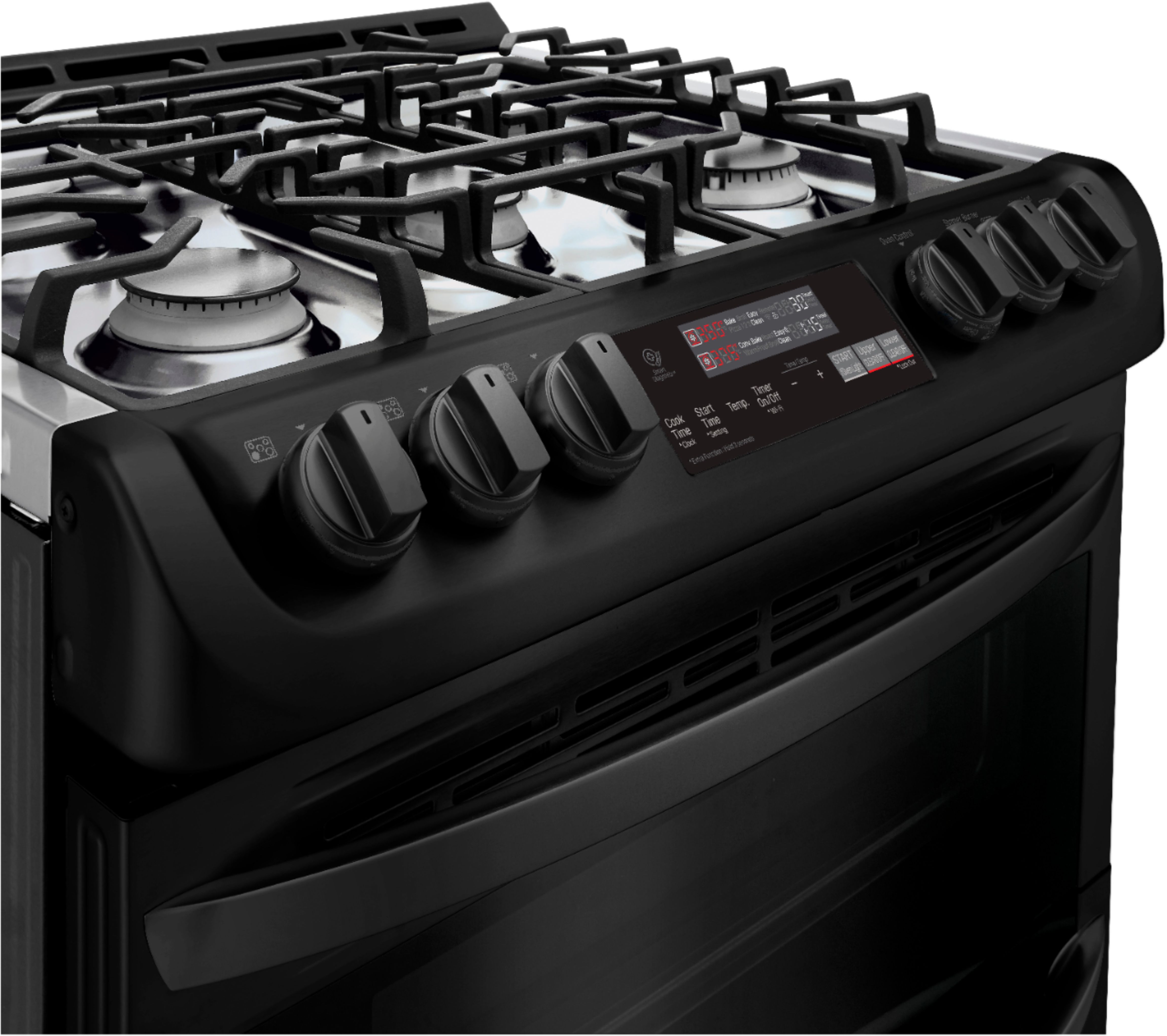 Alt View 12. LG - 6.9 Cu. Ft. Self-Cleaning Slide-In Double Oven Gas Smart Wi-Fi Range with ProBake Convection - Matte Black Stainless Steel.