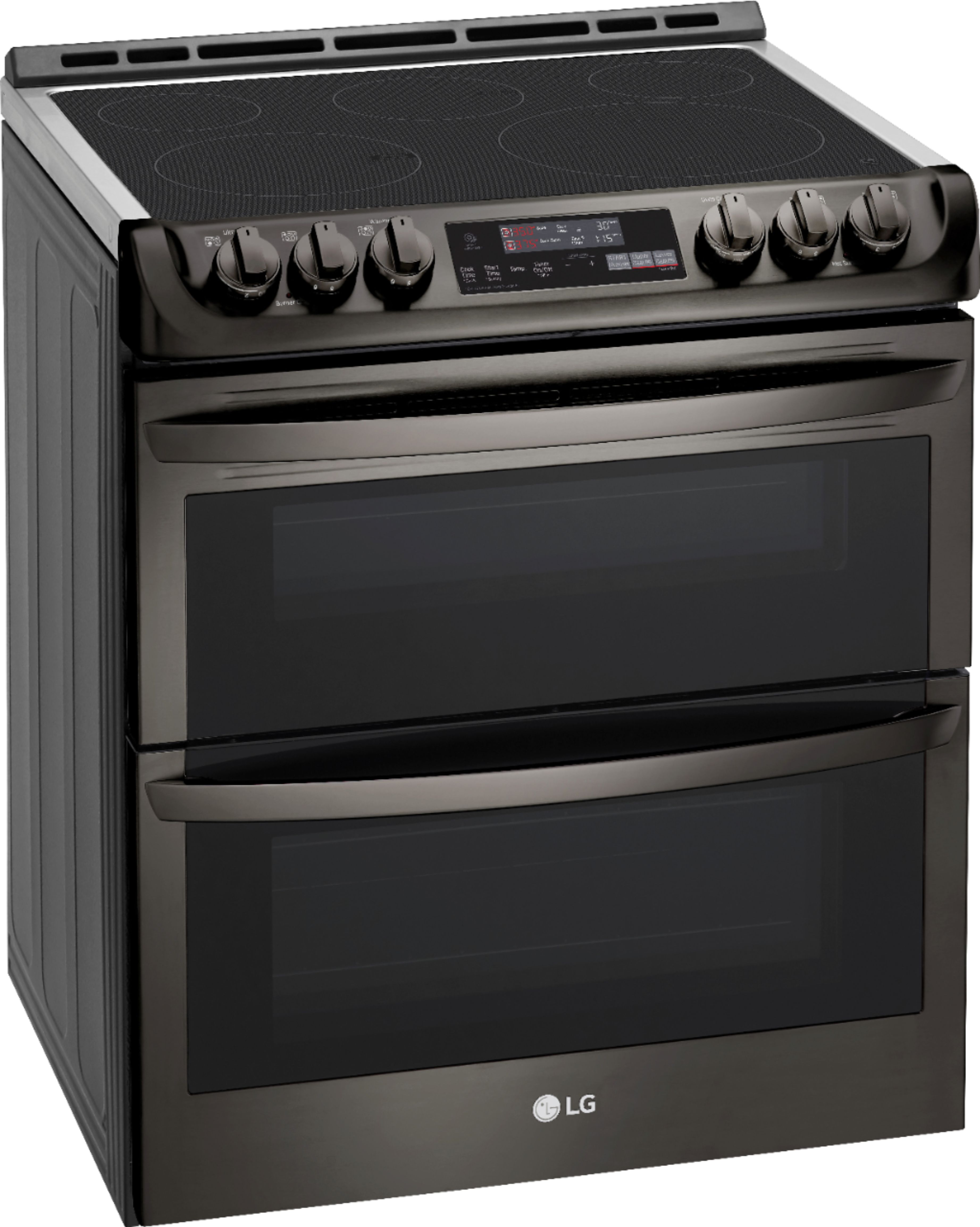 Angle View: LG - 7.3 Cu. Ft. Smart Slide-In Double Oven Electric True Convection Range with EasyClean and 3-in-1 Element - Black stainless steel