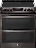 LG - 7.3 Cu. Ft. Self-Clean Slide-In Double Oven Electric Smart Wi-Fi Range with ProBake Convection - PrintProof Black Stainless Steel - Front_Standard