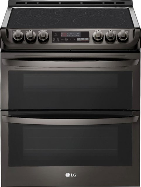 Front Zoom. LG - 7.3 Cu. Ft. Self-Clean Slide-In Double Oven Electric Smart Wi-Fi Range with ProBake Convection - Black stainless steel.