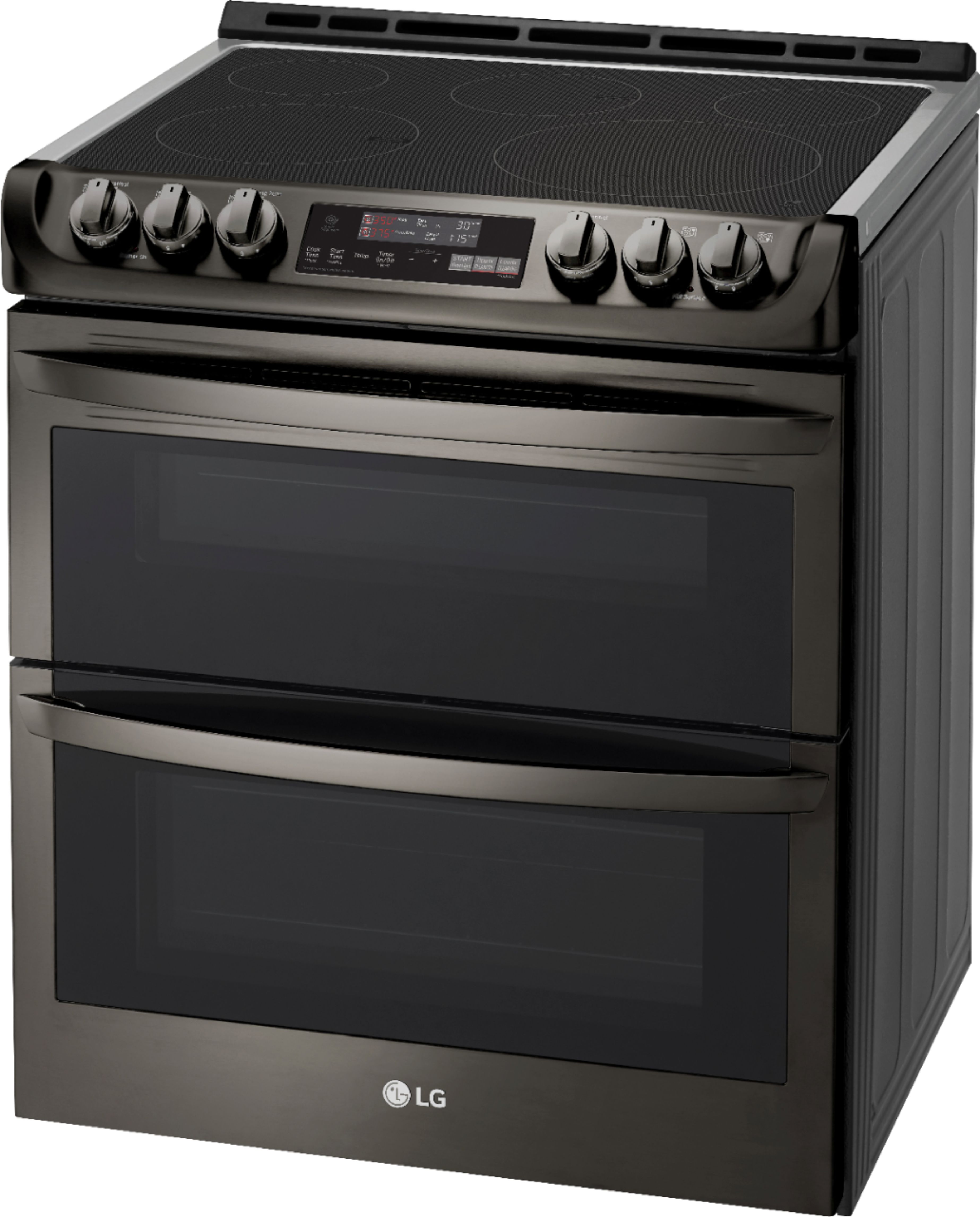 Left View: LG - 7.3 Cu. Ft. Smart Slide-In Double Oven Electric True Convection Range with EasyClean and 3-in-1 Element - Black stainless steel