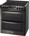 Left Zoom. LG - 7.3 Cu. Ft. Self-Clean Slide-In Double Oven Electric Smart Wi-Fi Range with ProBake Convection - Black stainless steel.