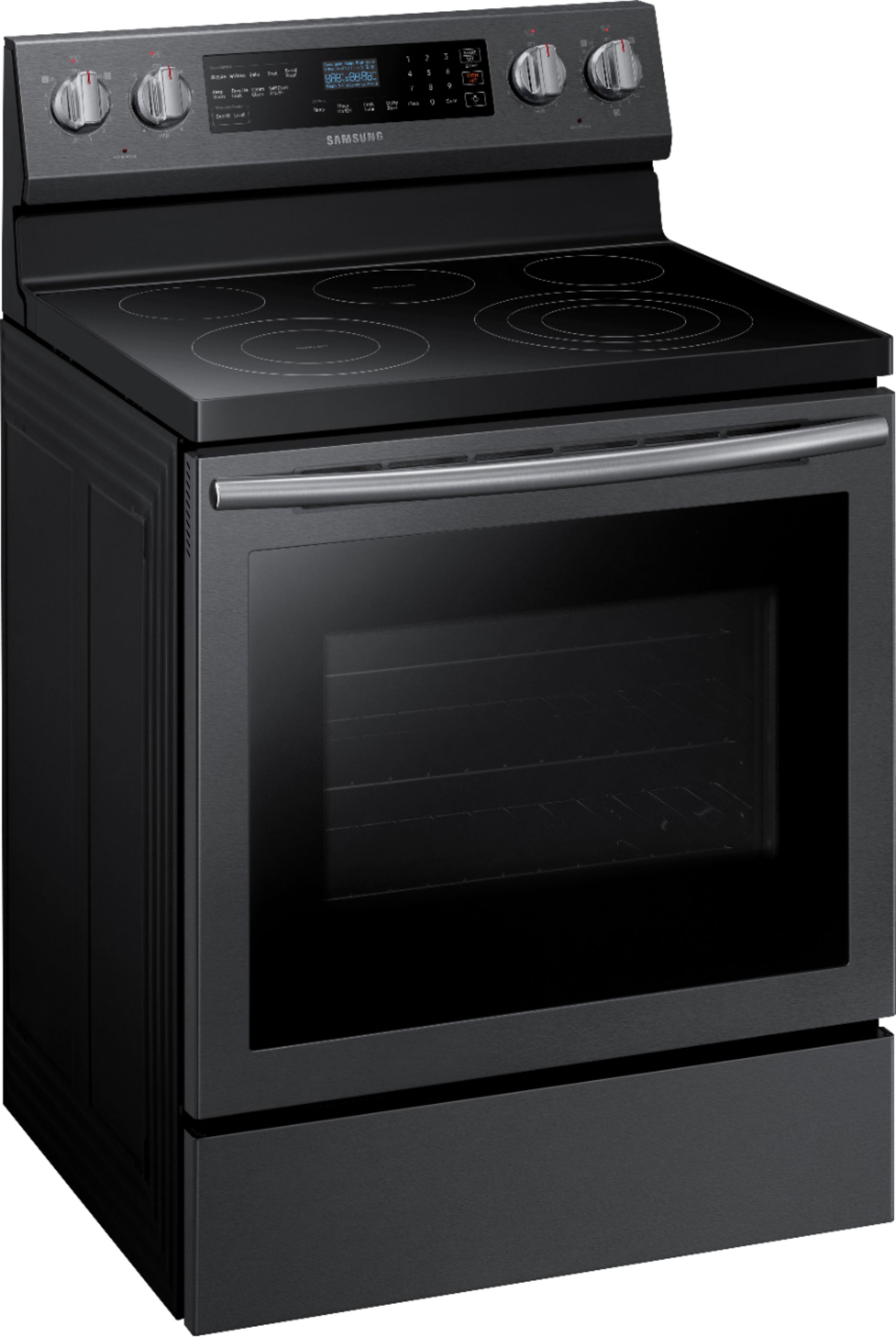 Angle View: Samsung - 5.8 cu. ft. Freestanding Electric Convection Range with Air Fry, Fingerprint Resistant - Stainless Steel