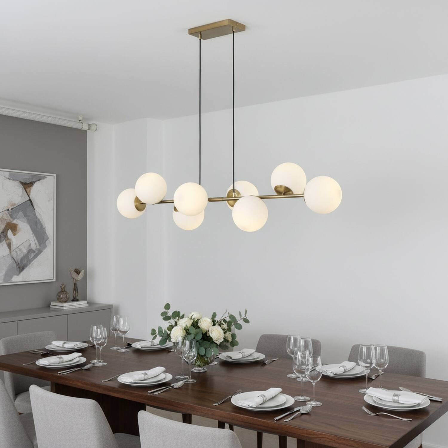 Angle. Umeiluce - Modern 8-Light 49.2 Inches Kitchen Island Linear Chandelier E12 - Brass.