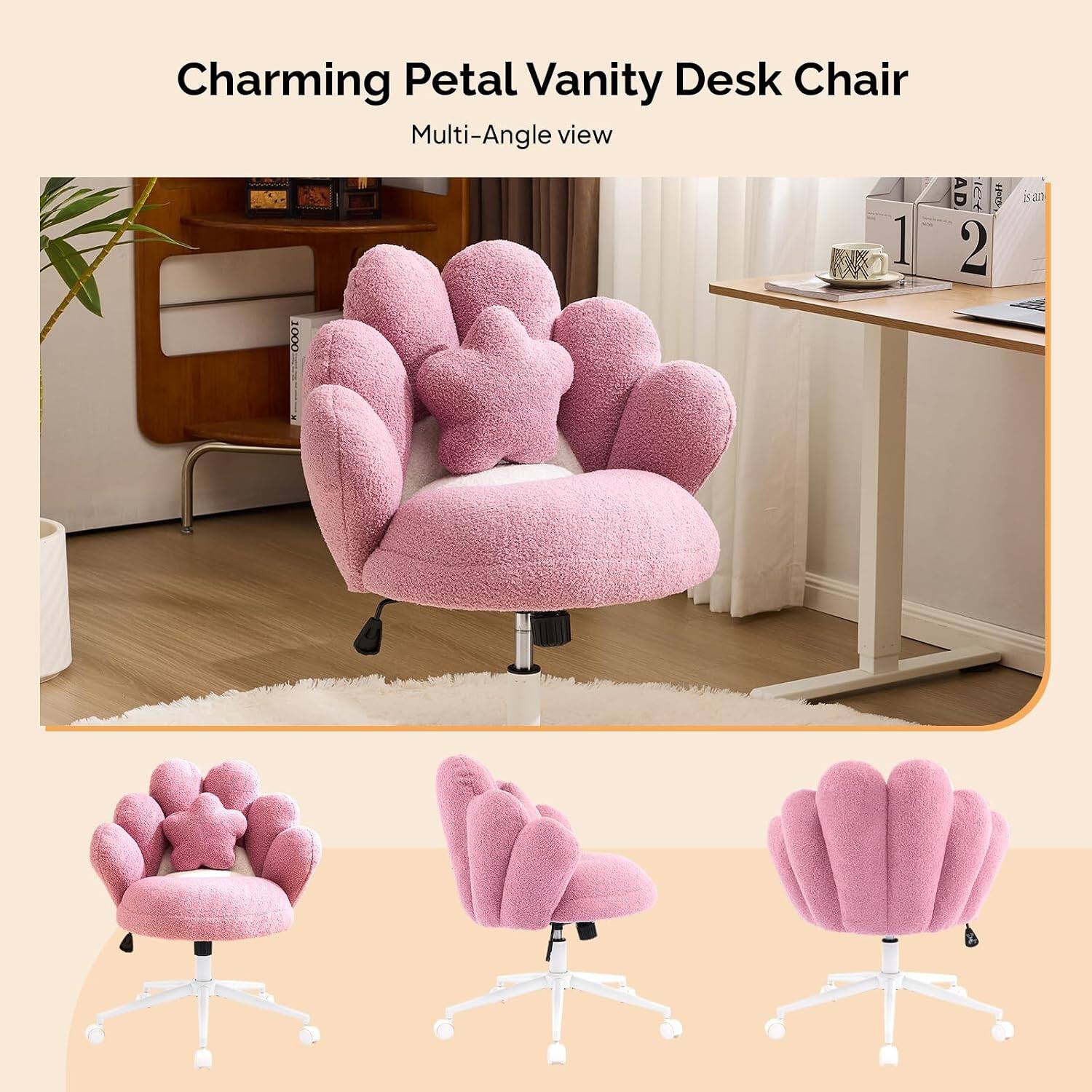 Charming Petal Vanity Desk Chair Multi-Angle view