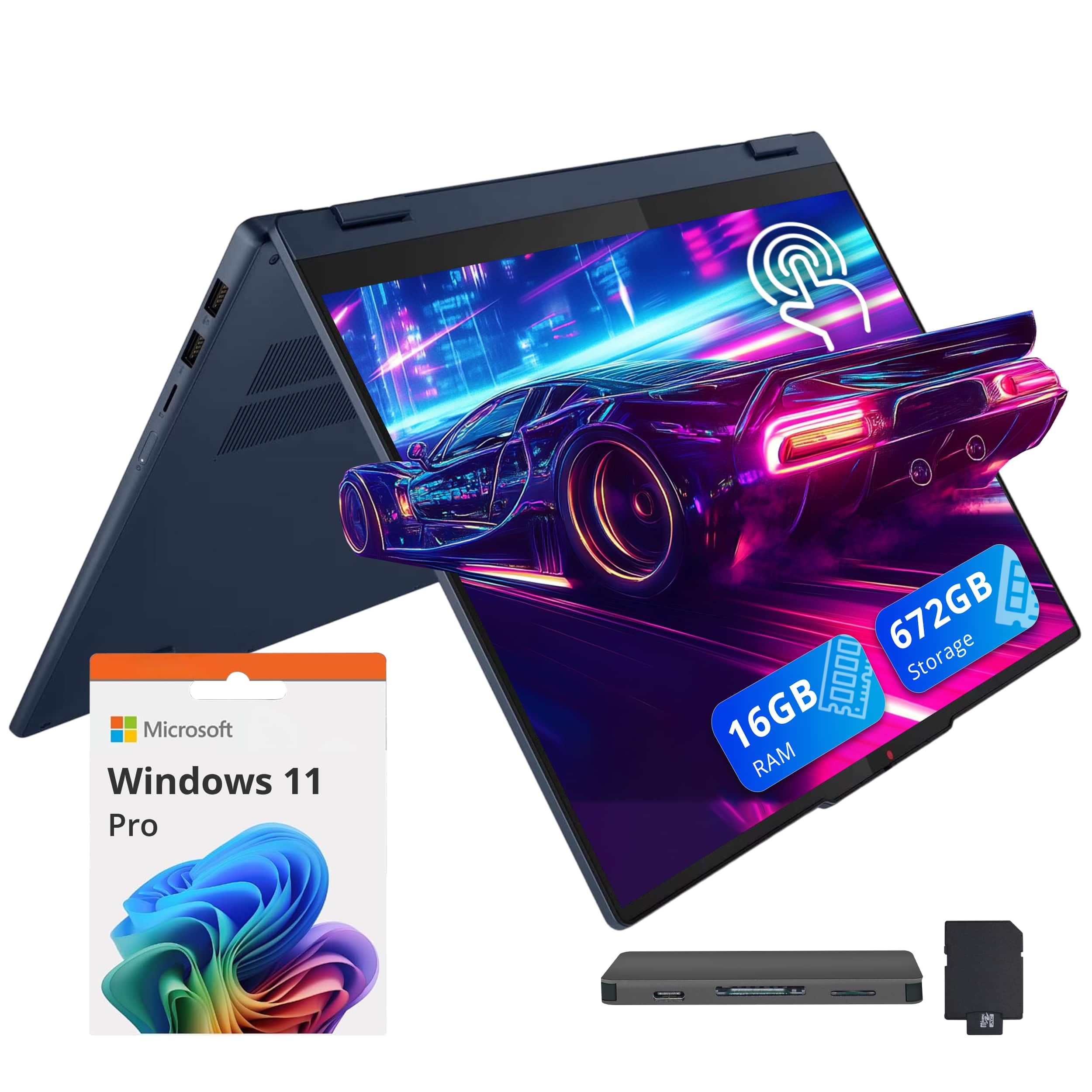 Lenovo - Ideapad 5 16" WUXGA Touch 2-in-1 Laptop,AMD Ryzen AI 5 340,16GB RAM,512GB SSD+160GB Dock Station,Win 11 Pro - Blue