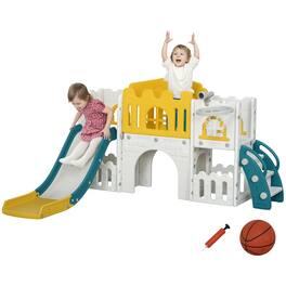 Qaba - 8-in-1 Slide, Basketball Hoop, Climber, Tunnel, 1-3yrs