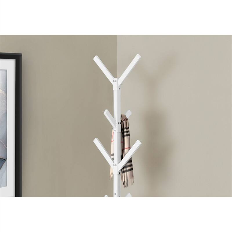 Back. ALEXOUN - Modern Coat Rack, Hall Tree - Free Standing, 8 Hooks, Entryway, 70"h, Bedroom, Black Metal, Contemporary - White.