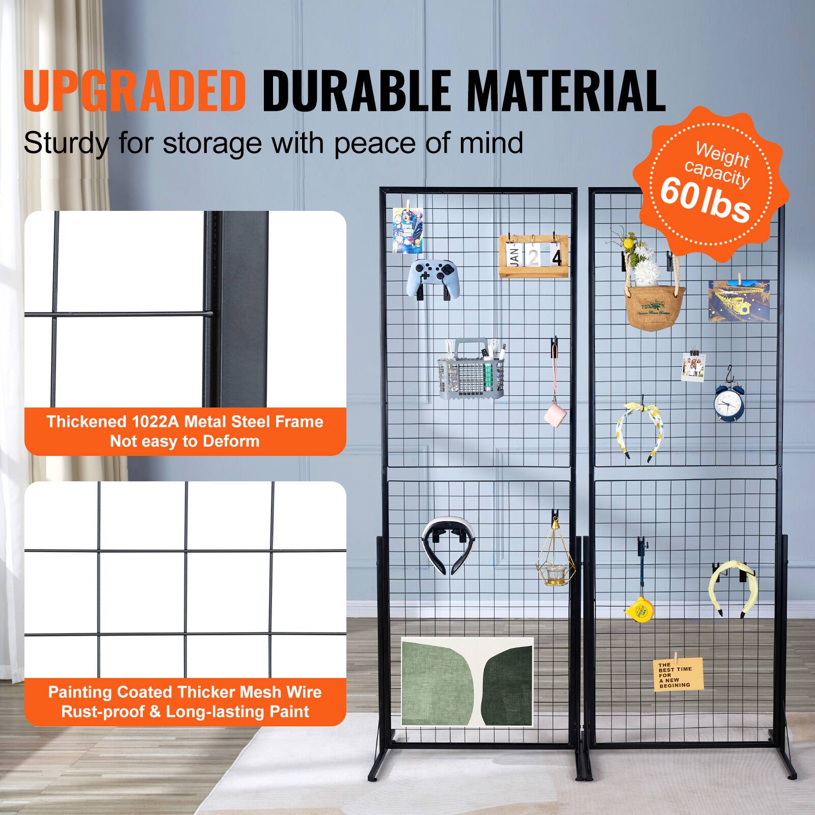 UPGRADED DURABLE MATERIAL
Sturdy for storage with peace of mind
Weight capacity 60 lbs
Thickened 1022A Metal Steel Frame
Not easy to Deform
Painting Coated Thicker Mesh Wire
Rust-proof & Long-lasting Paint