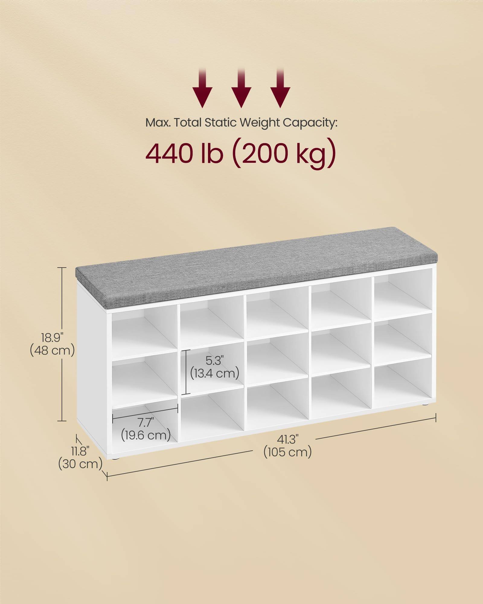 Max. Total Static Weight Capacity: 440 lb (200 kg)

18.9" (48 cm)

5.3" (13.4 cm)

7.7" (19.6 cm)

11.8" (30 cm)

41.3" (105 cm)