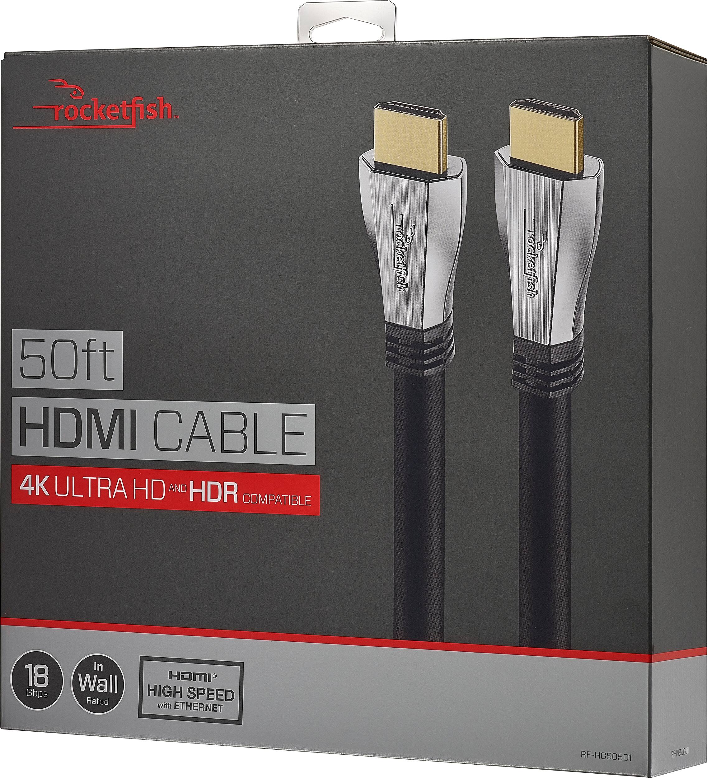 Alt View 13. Rocketfish™ - 50' 4K UltraHD/HDR In-Wall Rated HDMI Cable - Black.